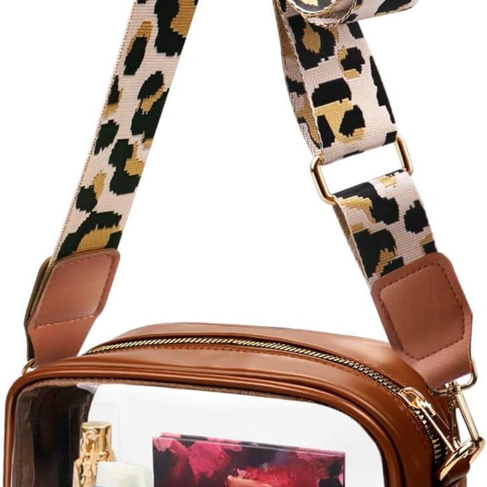 Clear Bag Stadium Approved, Crossbody Purse with Adjustable Strap, Leather Bag f